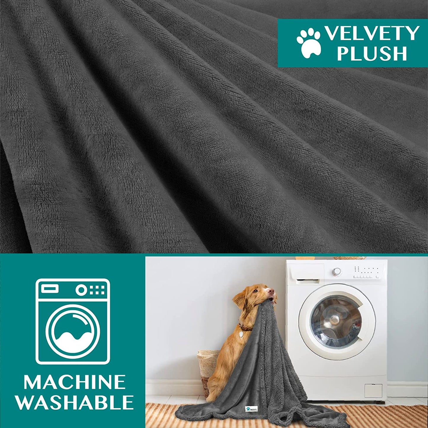 Extra Large Dog Blanket, Soft Reversible Fleece and Sherpa Cover for Furniture, Car, and Kennel, Washable Plush Throw in Solid Dark Gray, 60" x 80