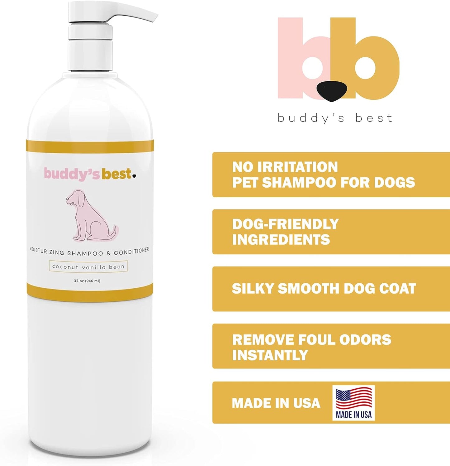 Oatmeal Dog Shampoo and Conditioner for Sensitive Skin - Moisturizing Coconut Vanilla Bean Scented Wash for Dogs, 32 oz