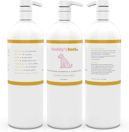 Oatmeal Dog Shampoo and Conditioner for Sensitive Skin - Moisturizing Coconut Vanilla Bean Scented Wash for Dogs, 32 oz