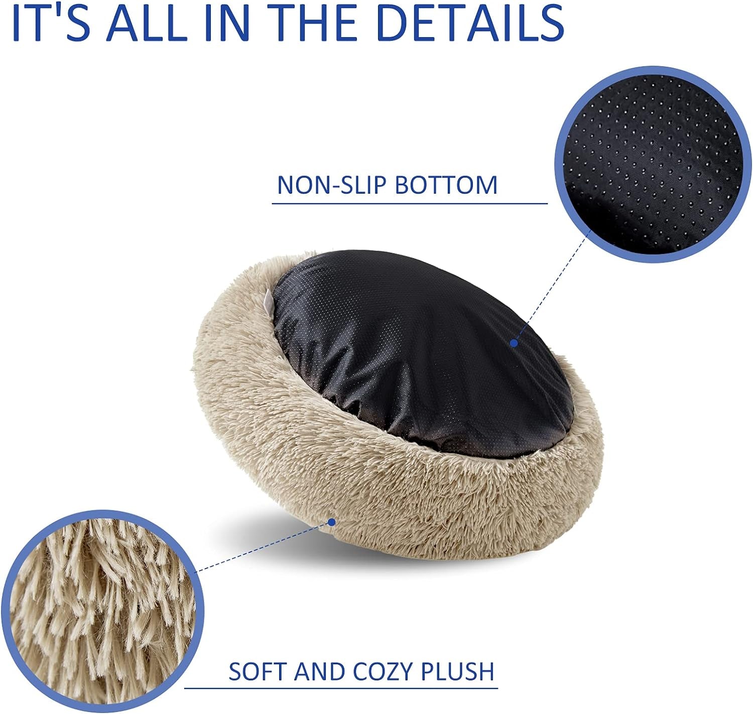 Large Washable Donut Dog Bed - Comfortable Calming Cuddler for Pets