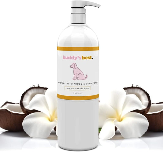 Oatmeal Dog Shampoo and Conditioner for Sensitive Skin - Moisturizing Coconut Vanilla Bean Scented Wash for Dogs, 32 oz