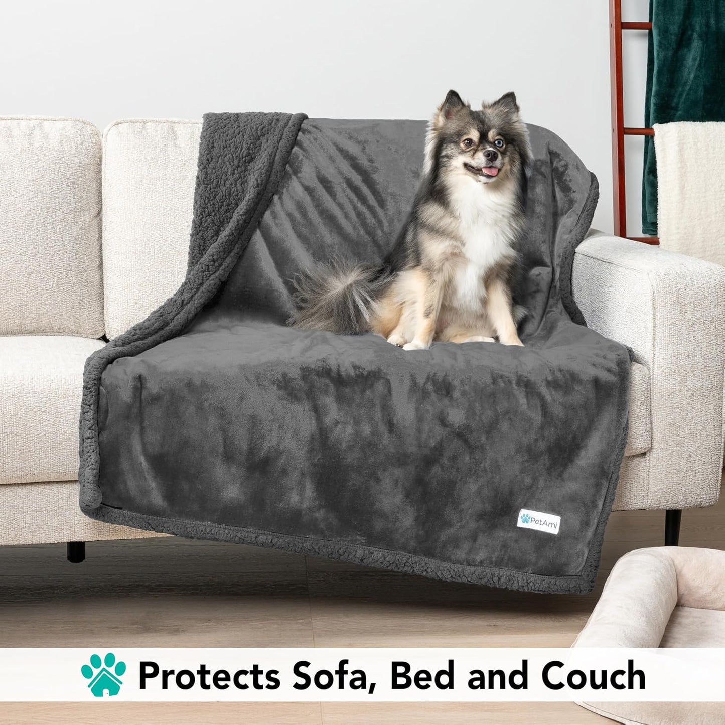 Extra Large Dog Blanket, Soft Reversible Fleece and Sherpa Cover for Furniture, Car, and Kennel, Washable Plush Throw in Solid Dark Gray, 60" x 80