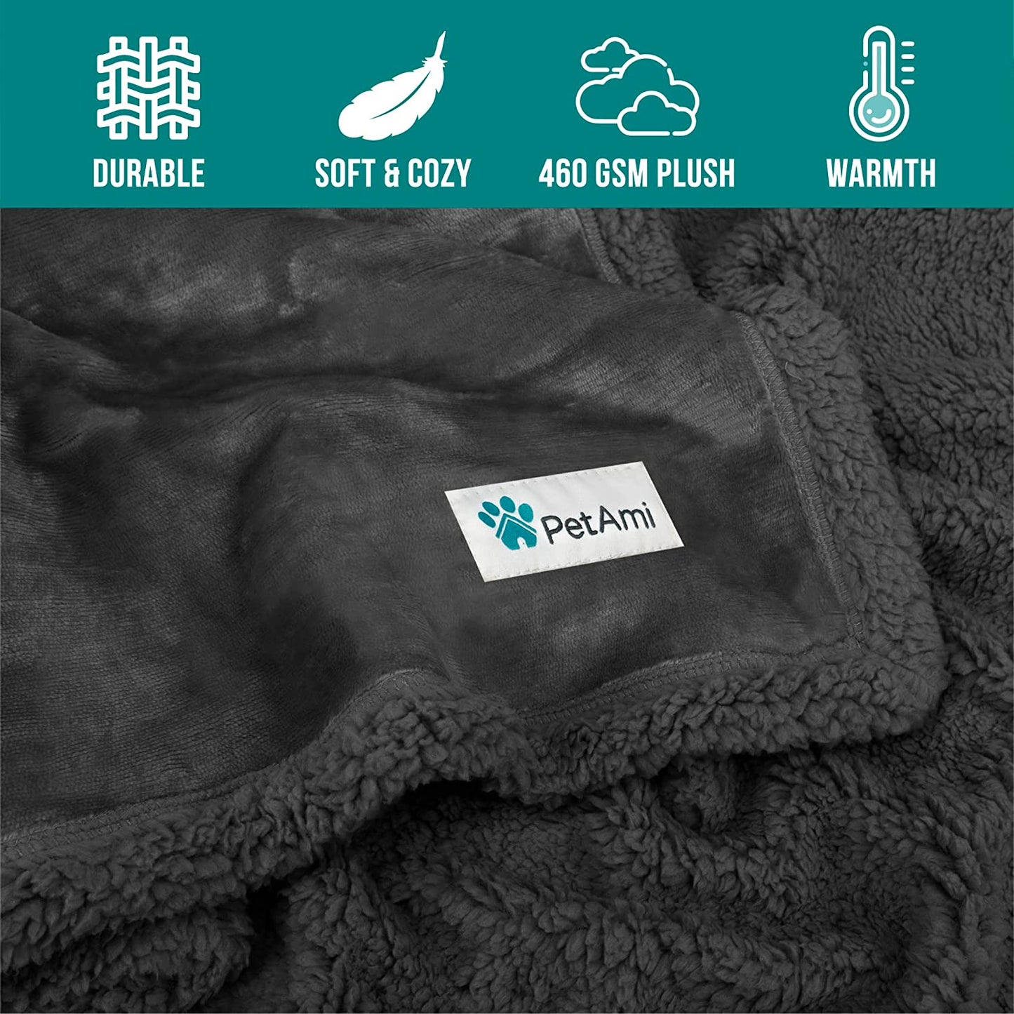 Extra Large Dog Blanket, Soft Reversible Fleece and Sherpa Cover for Furniture, Car, and Kennel, Washable Plush Throw in Solid Dark Gray, 60" x 80