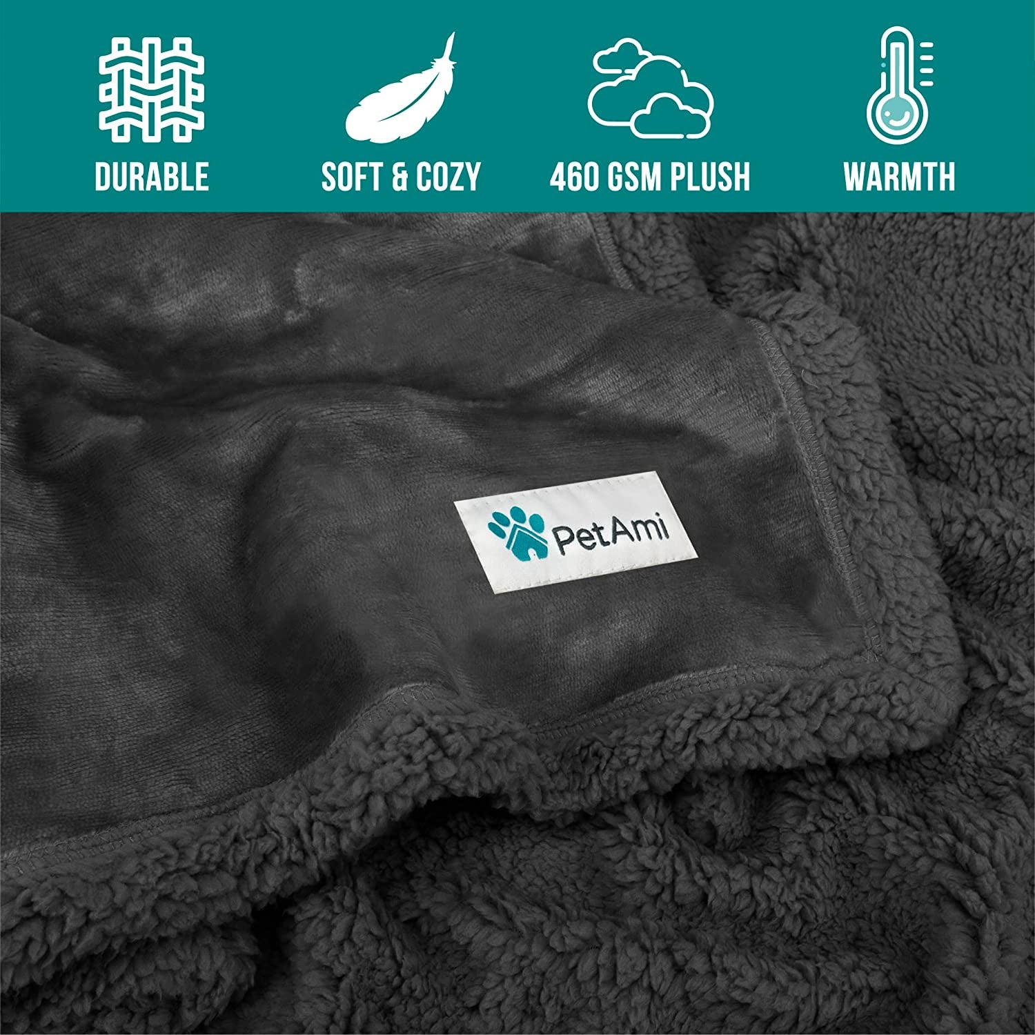 Extra Large Dog Blanket, Soft Reversible Fleece and Sherpa Cover for Furniture, Car, and Kennel, Washable Plush Throw in Solid Dark Gray, 60" x 80