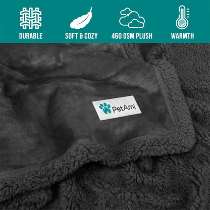 Extra Large Dog Blanket, Soft Reversible Fleece and Sherpa Cover for Furniture, Car, and Kennel, Washable Plush Throw in Solid Dark Gray, 60" x 80