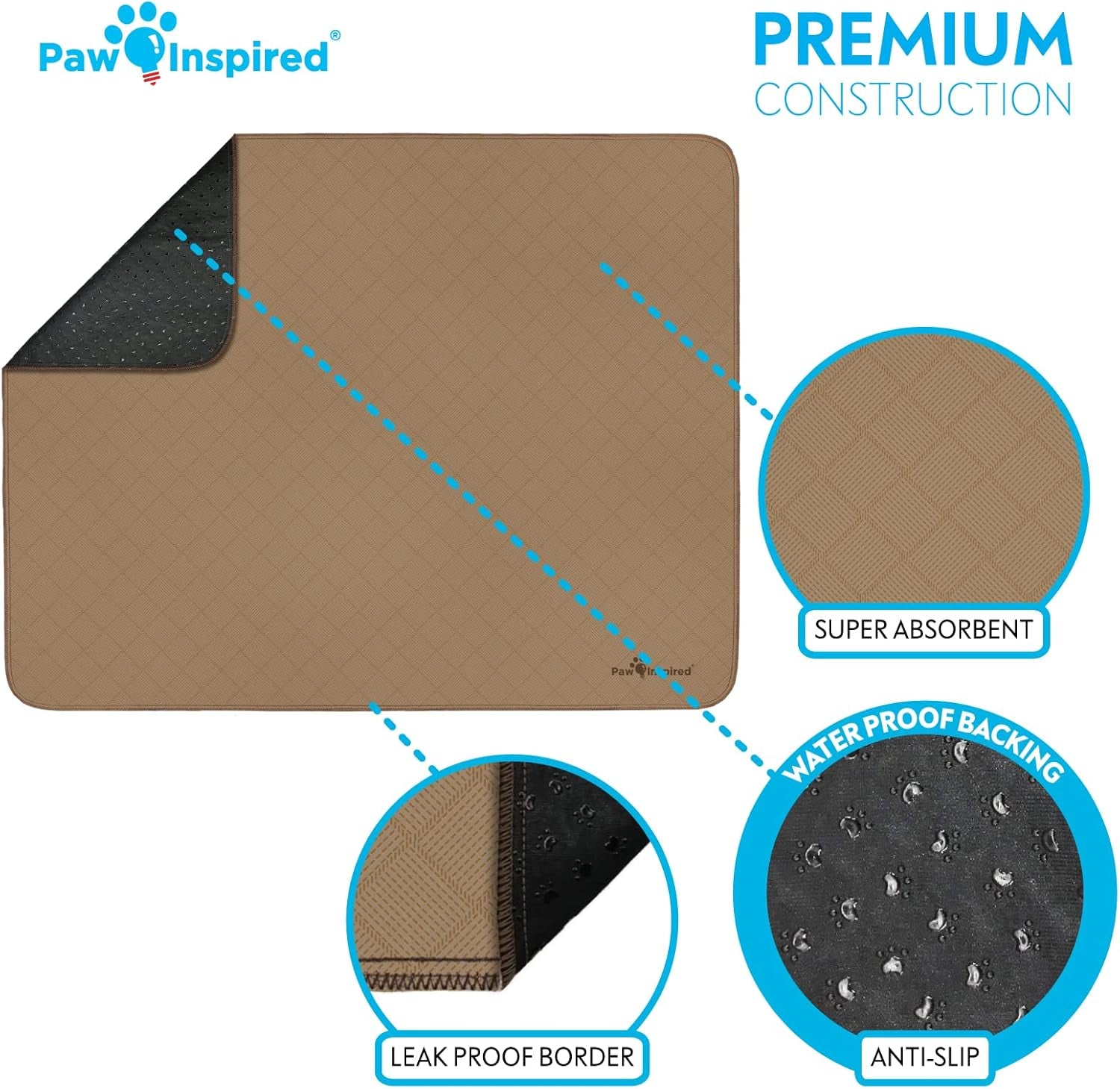 Washable Pee Pads for Dogs, Leakproof, Non-Slip Reusable Puppy Pads for Potty Training, Whelping, Waterproof Mat (48X60 Inch, Pack of 1)